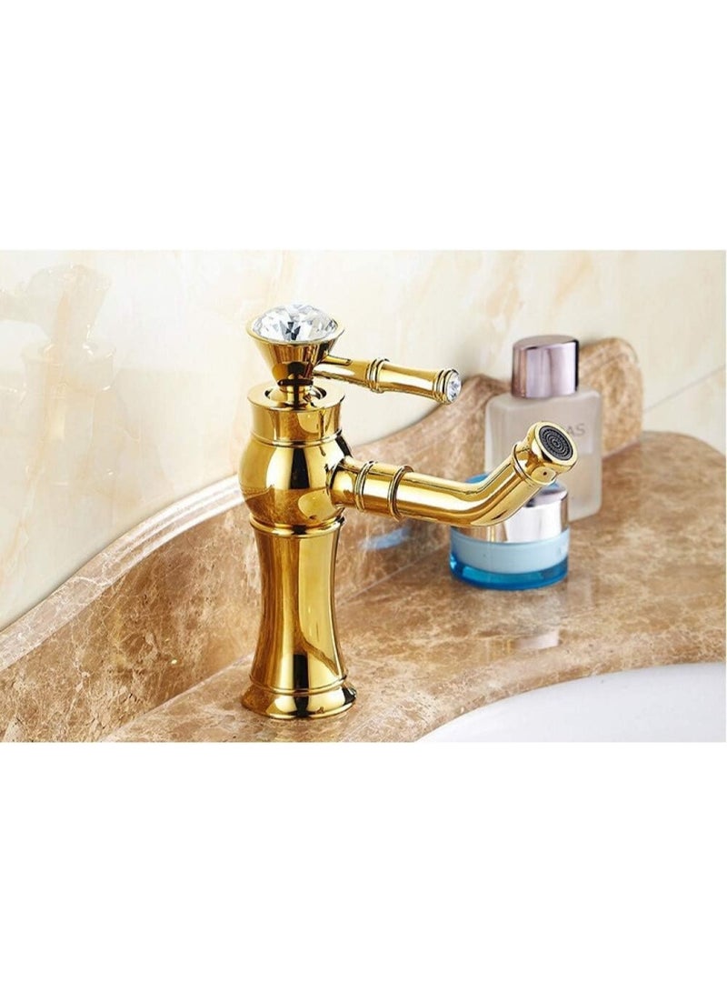 واي دي صنبور حوض فاخر بمقبض واحد مع ذراع كريستالي، صنبور خلاط حوض مثبت على سطح الحوض، مصنوع من النحاس الصلب، فوهة عالية القوس، صنبور عصري لحوض الغسيل المثبت على سطح الحوض. - Image 3